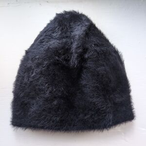 Black fuzzy mohair-style beanie hat